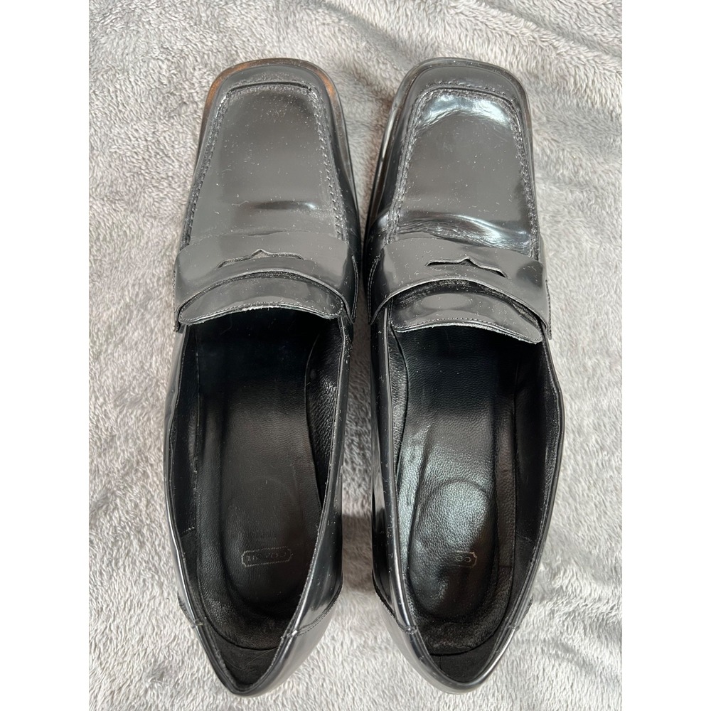 Coach Patent Leather Penny Loafers Womens 10 Black Square Toe Heeled - Picture 3 of 8